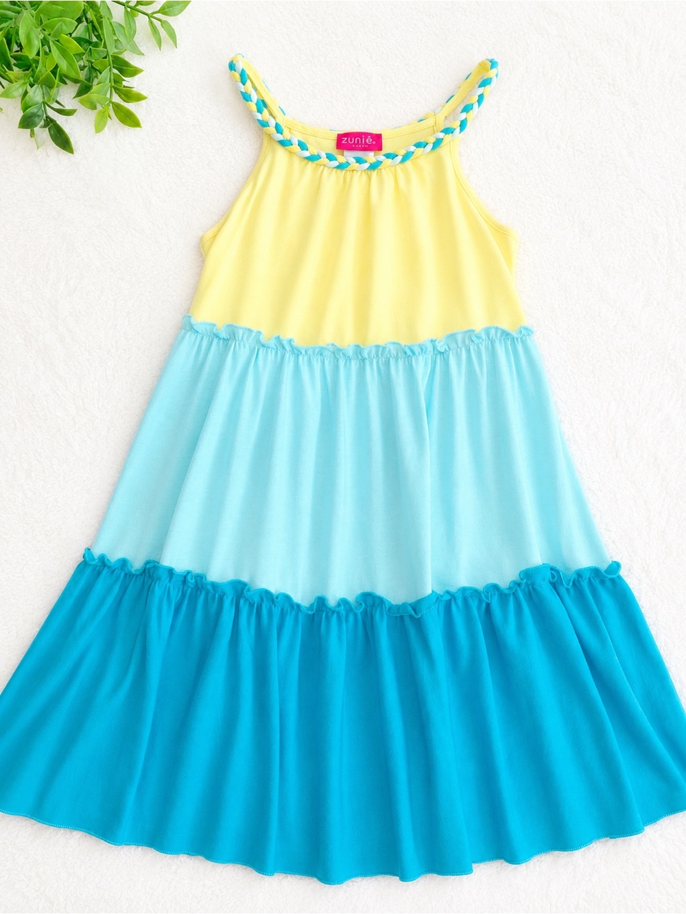 Zunie Blue & Yellow Colorblock Dress 7/8 EUC Girls Sundress